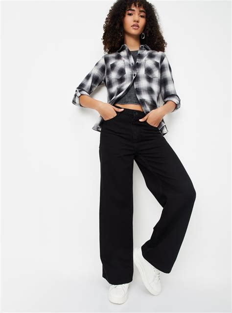 Buy Women Solid Wide Leg Jeans Online at just Rs. 1299.0 ...