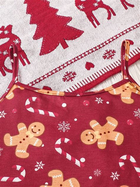 SHEIN Tween Girls 2pcs Christmas Gingerbread Print Camisole Top ...