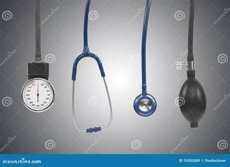 Blood Pressure Measuring Instruments Including Stethoscope on Grey ...