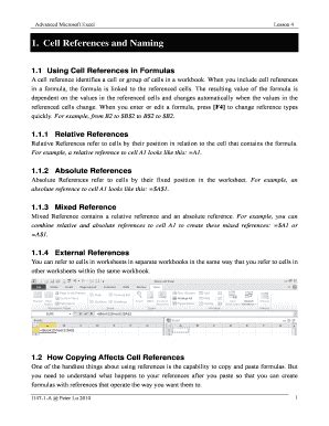 Fillable Online 1 Using Cell References in Formulas Fax Email Print ...