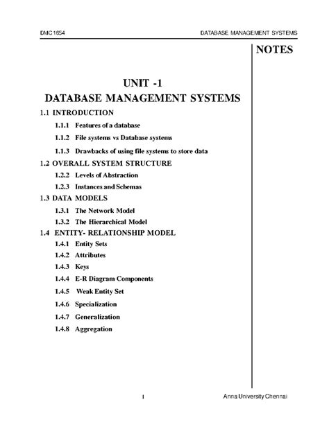 DBMS notes - ####### 1 NOTES ####### Anna University Chennai UNIT ...