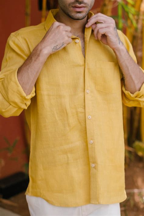 Buy Mens Shirt | Linen Shirt for Men Mustard Online