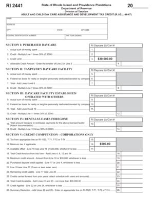 Fillable Online tax ri RI 2441 20 State of Rhode Island and Providence ...