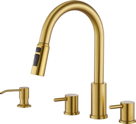 Tohlar 4 Hole Kitchen Faucet, Brushed Gold Kitchen Faucet with Soap ...