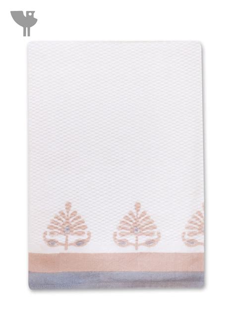 Handloom Cotton Hand Towel With Block Print Border