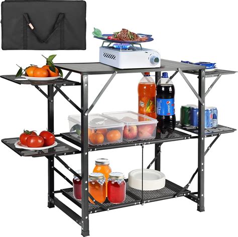 VEVOR Camping Kitchen Table, One-Piece Folding Portable Cook Station ...