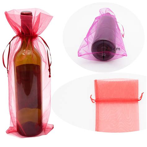 Red Organza Wine Bottle Bag For Premium Gift