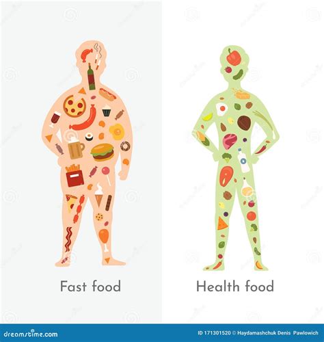 Unhealthy Nutrition Eating Risks, Fast Food Harmful Effects, Junk Food Danger. Cartoon Vector ...
