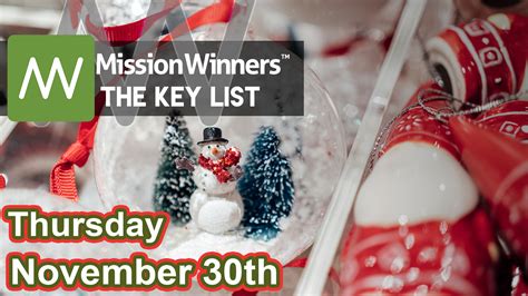 Key List™ Thursday Nov 30 2023 - Mission Winners