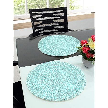 Buy SARAL HOME EASY LIVING White Jute & Cotton Printed Round Table Mat ...
