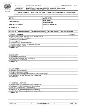 Fillable Online caa co CA 121-22 Cabin Safety check-in carry-on ...