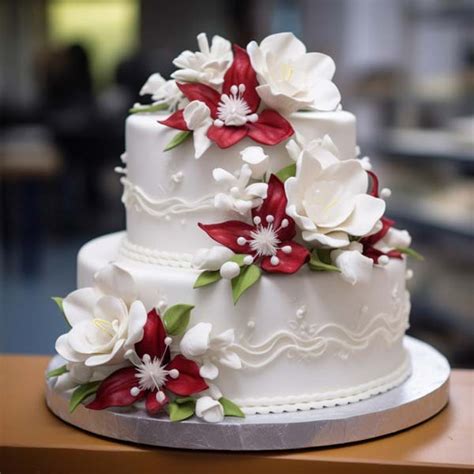Red and White Floral Wedding Cake Online | Just Bake