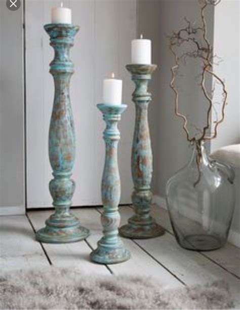 Trio Rustic turned wood | Floor candle holders, Large floor candle ...