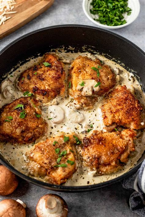 Creamy Garlic Mushroom Chicken Thighs (30-Minute Dinner) - The Yummy Bowl