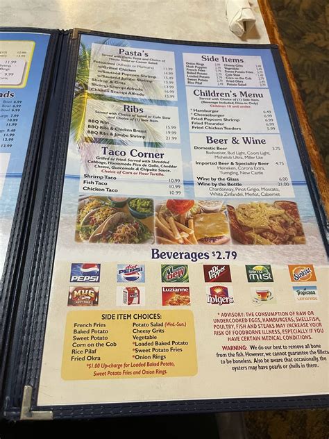 Menu at Bay Breeze Seafood restaurant, Hendersonville