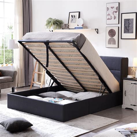 Zanmintaobo Full Size Hydraulic Lift Up Storage Bed Frame with India | Ubuy