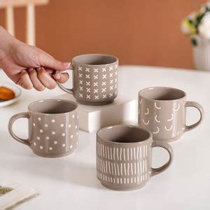 Nestasia Ceramic Set of 4 Stackable Ceramic Cups 220ml Microwave Safe ...