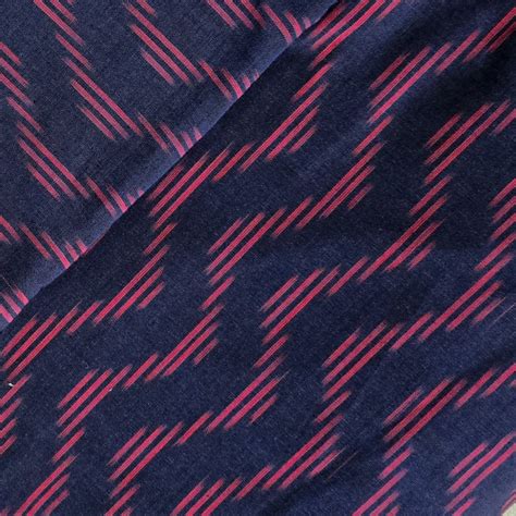 Pure Cotton Ikkat Navy With Pink Curvy Waves Woven Fabric – Sanskruti