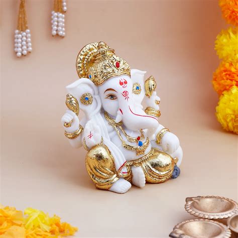 Lord Ganesha Idol with Golden Emblishment