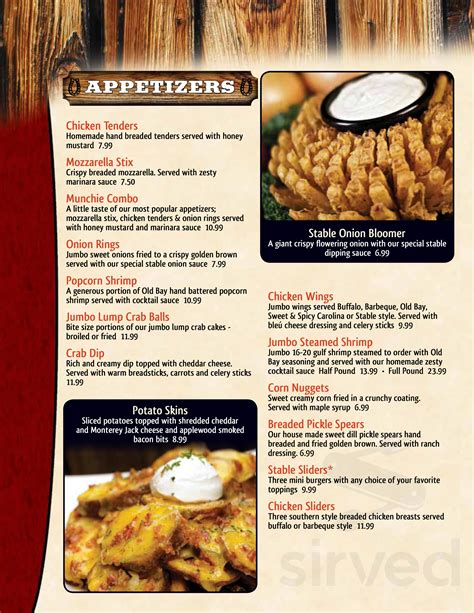 The Corner Stable menu in Columbia, Maryland, USA