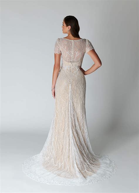 Azazie Bijou Diamond White Nude Sheath Sequins Lace Dress | Azazie