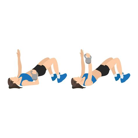 Woman doing Single arm. Floor glute bridge press exercise. Flat vector ...