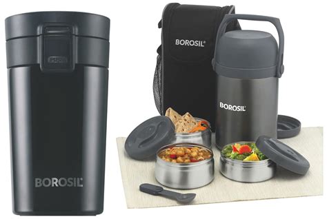Buy Borosil Hot-N-Fresh Stainless Steel Insulated Lunch Box, Set of 3 ...