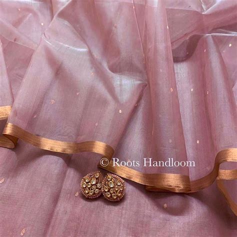 Dusty pink chanderi silk saree with zari bootis all over – Roots Handloom