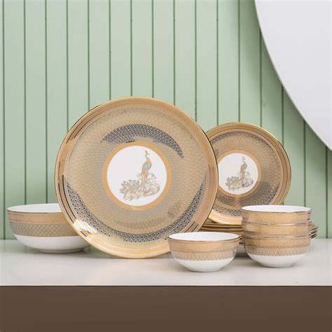 Clay Craft Fine Ceramic Ebony Dinner Set, Enchanting Gold, for Family ...