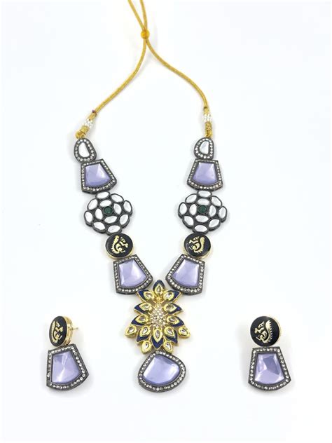 purple kundan Necklace set – Astikya