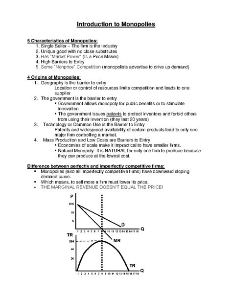 Introduction+to+Monopolies+Notes - Introduction to Monopolies 5 Characteristics of Monopolies: 1 ...