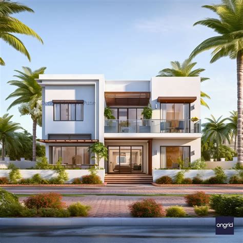 Zen Garden Modern Duplex Elevation Design – Ongrid Design