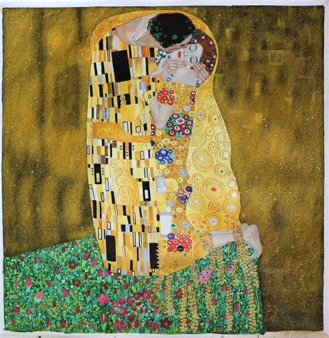 The Kiss - Gustav Klimt Hand-painted Oil Painting,art Nouveau Style,couple Embracing on Flowery ...