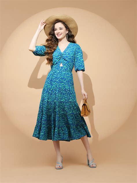 Blue & Green Fit & Flare Dress – Global Republic