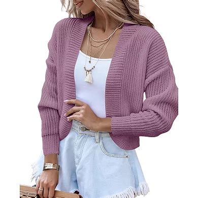 Women's Long Sleeve Open Front Knit Cropped Cardigan Sweaters Casual ...