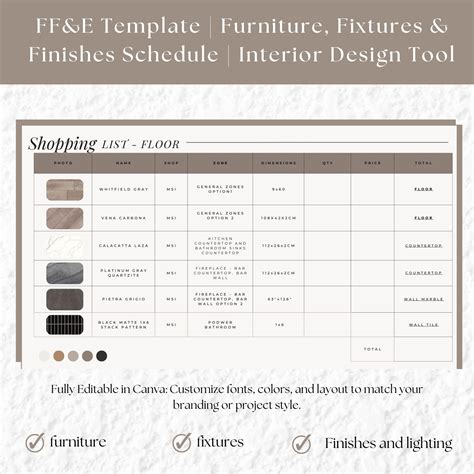 FF&E Schedule Template for Interior Designers. - Etsy | Interior design ...