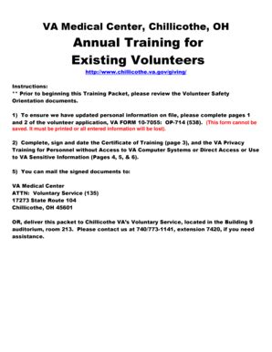 Fillable Online chillicothe va Annual Training Packet for Existing ...