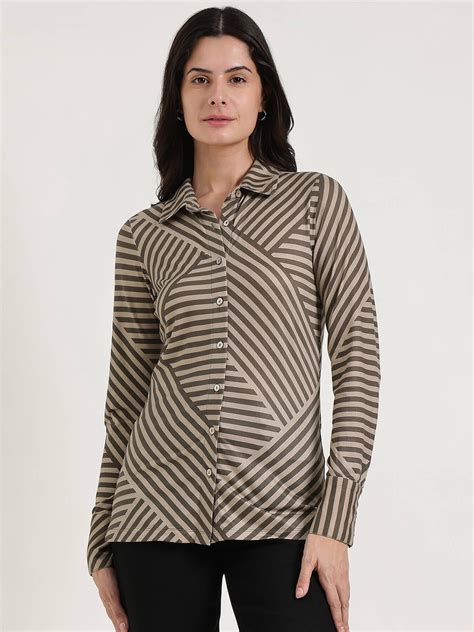 Buy Beige Striped Knit Shirt Online | FableStreet