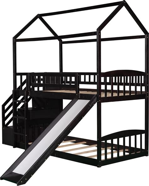 Buy House Bunk Bed with Stairs, Twin Over Twin Bunk Bed with Slide and ...