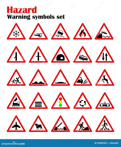 Set Road Hazard Warning Signs, Road Signs Warn about the Situation of ...