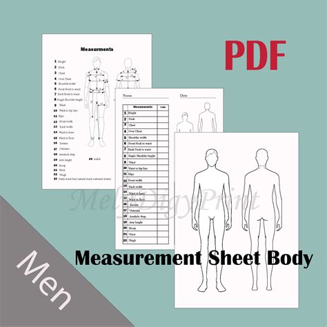 PRINTABLE Men's Body Measurement Sheet / Fashion Designer Template / Sewing Measurement Sheet ...