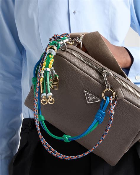 Bamboo Gray Leather Shoulder Bag With Charm | PRADA