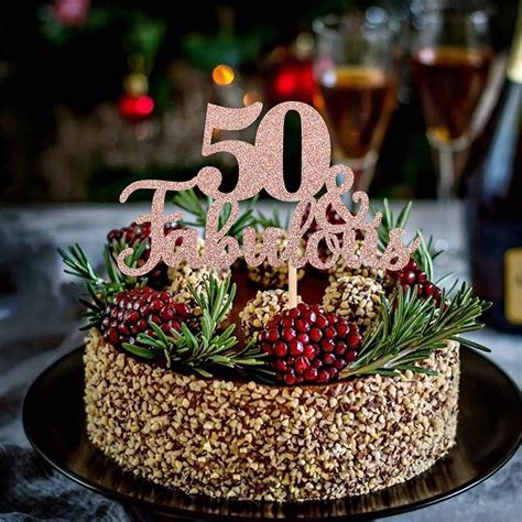50 & Fabulous Glitter Cake Topper - Happy 50th Birthday & Anniversary ...