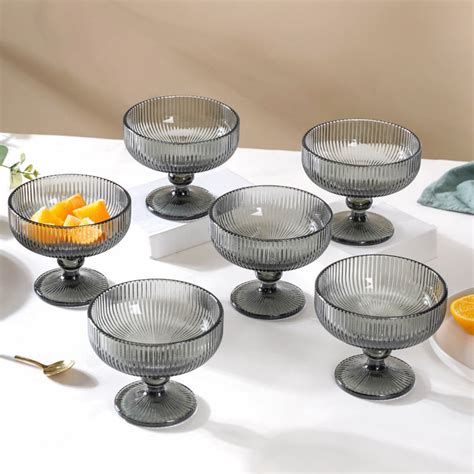 Fluted Stem Dessert Bowl Ash Grey Set Of 6 300ml Online - Premium ...