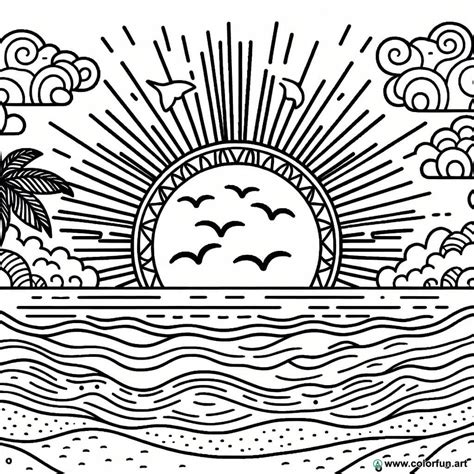 Easy sunset coloring page Download or Print for free