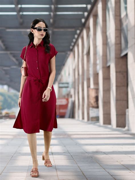 her by invictus Solid Shirt Midi Dress with a Belt - Price History