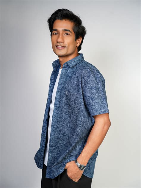 Blue Leaf Print Regular Fit Shirt – 100% Cotton, Stylish & Comfortable ...