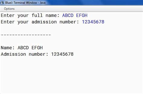 WAP in java for the following: (i) To enter your Name,Admission Number ...