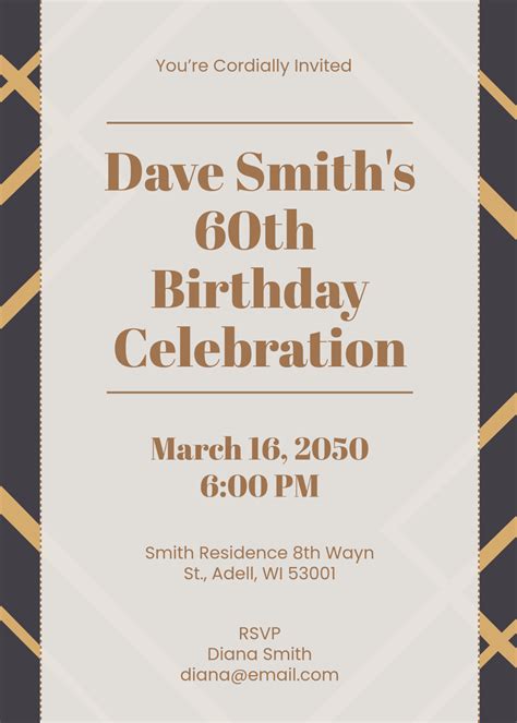 Free Cocktail Party 60th Birthday Invitation Template to Edit Online