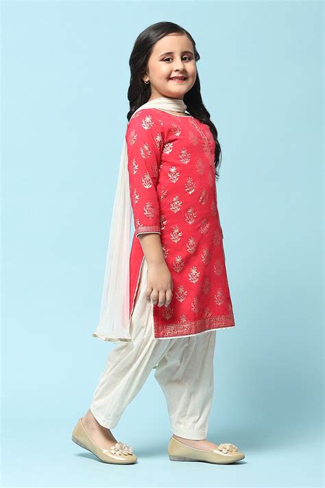 Red Cotton Straight Printed Kurta Patiala Salwar Suit Set at Biba India